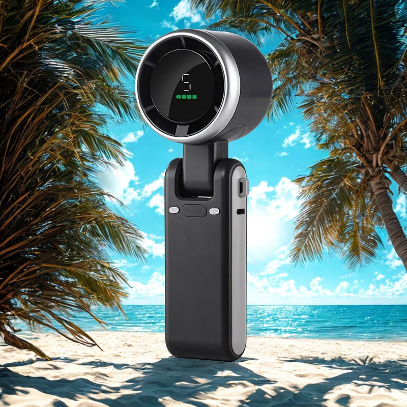BreezeBuddy™ in zwart – de stijlvolle strandgadget die je hoofd koel houdt. Nu verkrijgbaar op Inicala.nl.