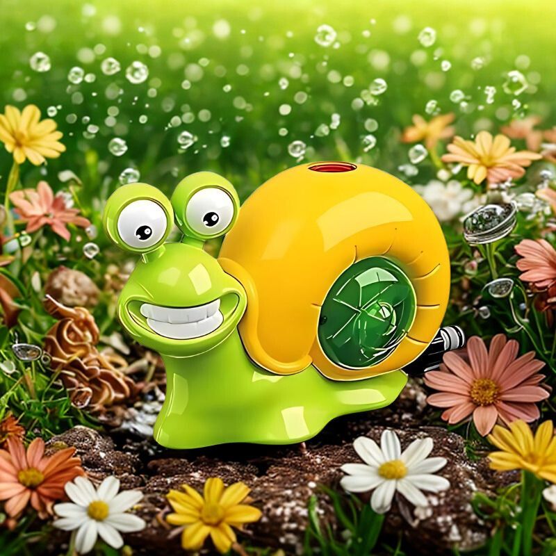 De SplashBall™ slak-watersproeier in een bloeiende tuin, spuit vrolijk water voor een speelse zomerse ervaring. Gemakkelijk aan te sluiten op een tuinslang voor uren waterpret, verkrijgbaar op Inicala.nl.