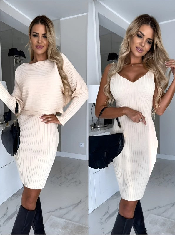 Kitana™ Femme Luxe Set in crème – een verfijnde, veelzijdige outfit die je als elegante jurk of stijlvolle tweedelige set kunt dragen. Nu op Inicala.nl.