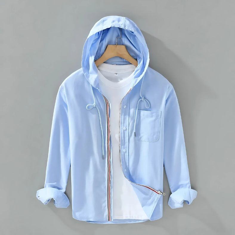 NOMORI™ – Linnen Hoodie met capuchon in lichtblauw, stijlvol en luchtig voor dagelijks comfort, verkrijgbaar via Inicala.nl.