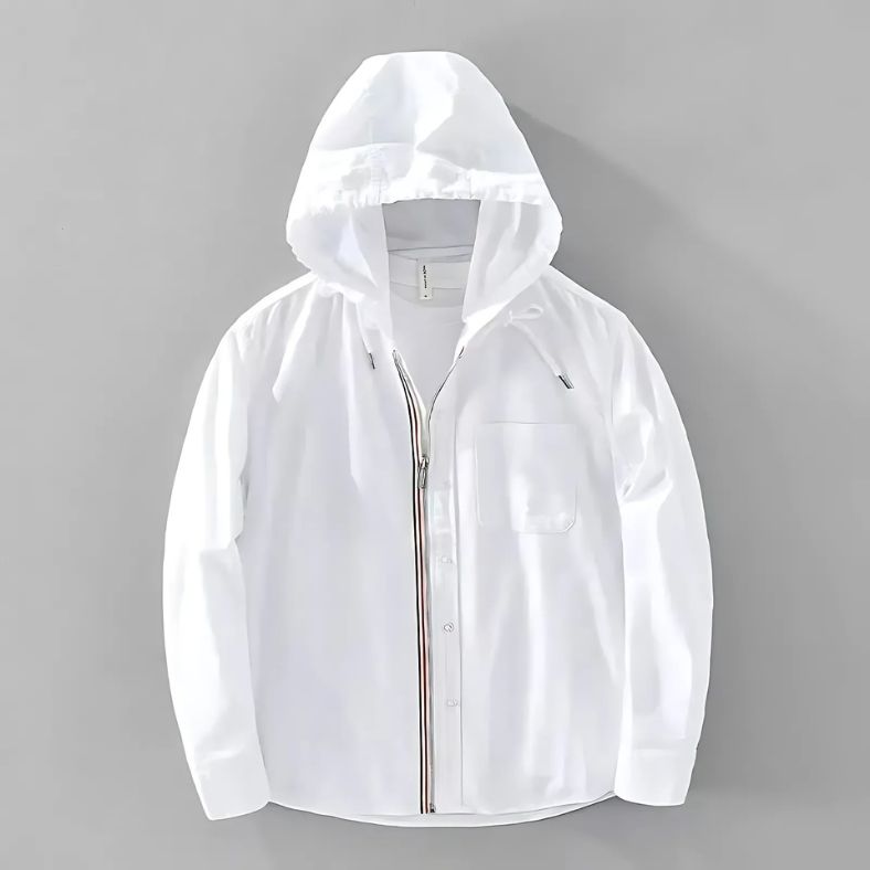 NOMORI™ – Witte linnen hoodie met rits en capuchon, luchtig en stijlvol voor zomerse dagen – verkrijgbaar via Inicala.nl