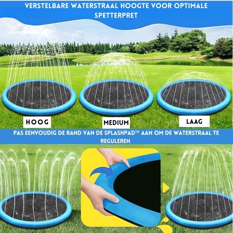 SplashPad™ FonteinMat – Pas de waterstraalhoogte eenvoudig aan voor ultiem spetterplezier. Verkrijgbaar op Inicala.nl, ideaal voor verkoeling en waterpret in de zomer.