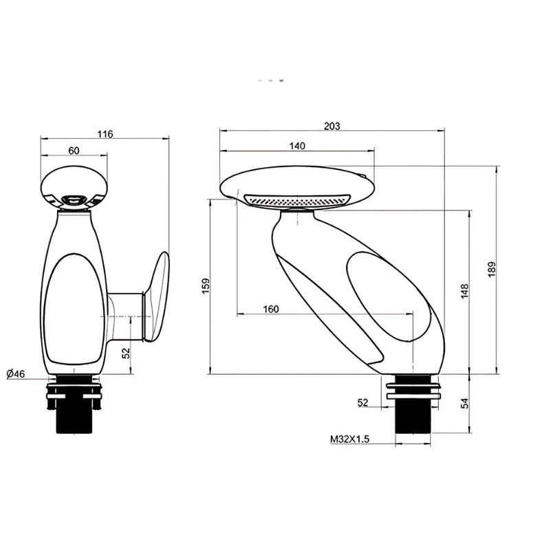 Technische tekening van Flowsense™ kraan met afmetingen en aansluitdetails. Bekijk de volledige specificaties op Inicala.nl voor een perfecte installatie.