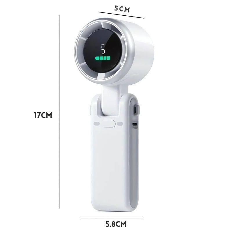 BreezeBuddy™ mini-ventilator met afmetingen 17 cm hoog, 5,8 cm breed – compact, krachtig en nu te koop op Inicala.nl.