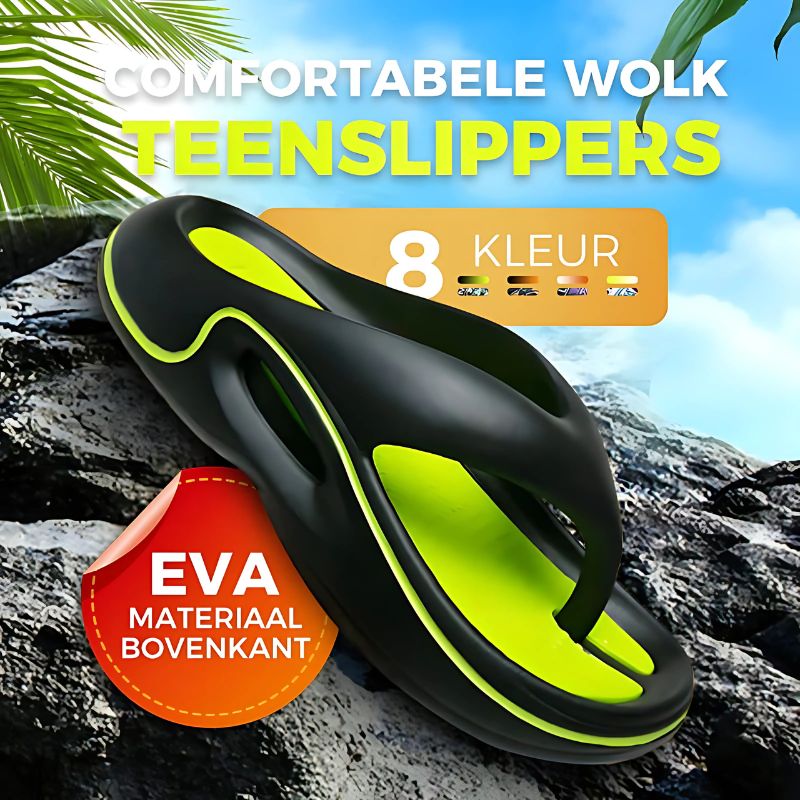 CloudRift_ErgonomischeSlippersvanInicala.nlinfelgroenenzwart_gemaaktvanEVA-materiaalvoorultiemcomfort.Tezienopeenrotsmettropischesfeer_beschikbaarin8kleuren..jpg