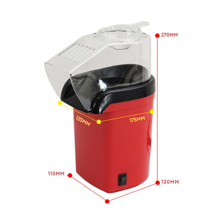 Compacte rode PopCrisp™ popcornmaker met afmetingen gemarkeerd 270mm hoog, 175mm diep, 125mm breed. Perfect formaat voor thuisgebruik. inicala.nl
