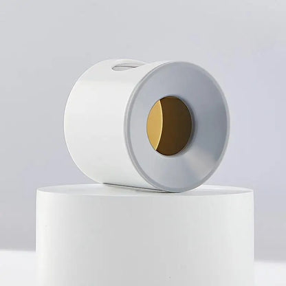 De SwiftBrush™ Zelfreinigende Massage Haarborstel in een minimalistisch wit ontwerp met een gouden accent, biedt een stijlvolle en efficiënte oplossing voor haarverzorging en schoonmaak.