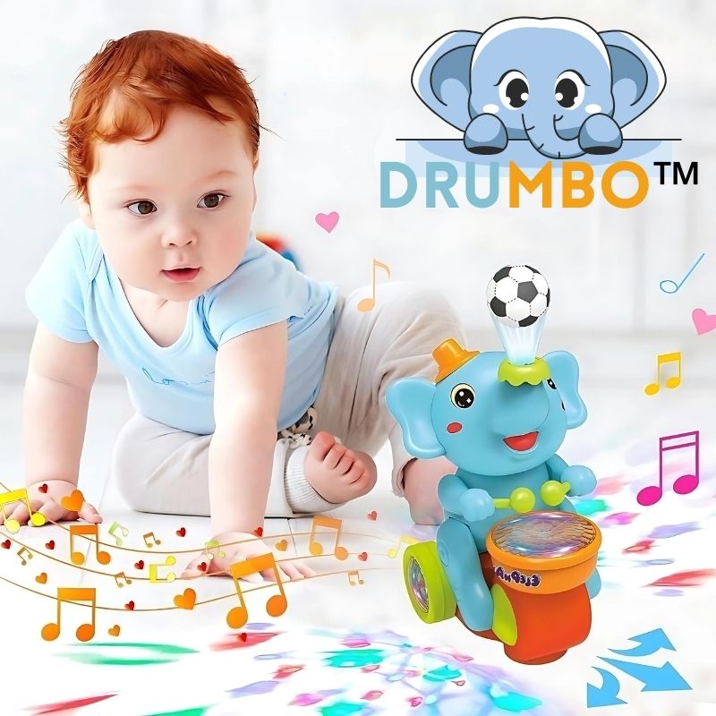 Drumbo_vanInicala.nl_Eenblijbaby_tjekruiptachtereenlachendeblauweolifantopwieltjesdiemuziekmaakt_lichtgeefteneenvoetbalomhoogblaast.Pureverwonderingopdevloer..jpg
