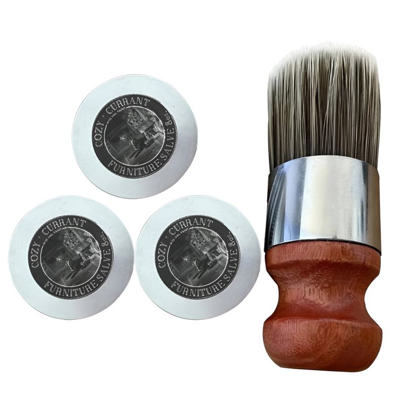 Set van drie blikken EcoSage meubelzalf met een eersteklas borstel, ideaal voor het reinigen en beschermen van meubels. Perfect voor meubelonderhoud en -reparatie.