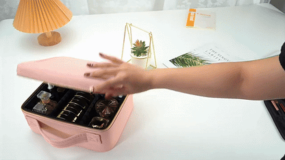 GlamVista™ LED Makeup Organizer - Grote make-uptas met LED-verlichting en verstelbare vakken. Ideaal voor het organiseren van borstels en cosmetica, perfect voor onderweg