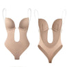 Mileena Secret™ van Inicala.nl – nude shapewear body met diepe V-hals en transparante bandjes, ontworpen voor een glad silhouet en een onzichtbare fit onder elke outfit.