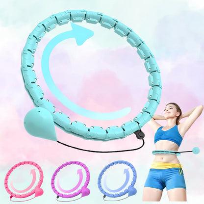 de Shape-Up™ fitnesshoepel in een zachte blauwe kleur, met drie extra kleuropties roze, paars en blauw. Perfect om calorieën te verbranden en je buikspieren te trainen met 360° rotatie in comfort.